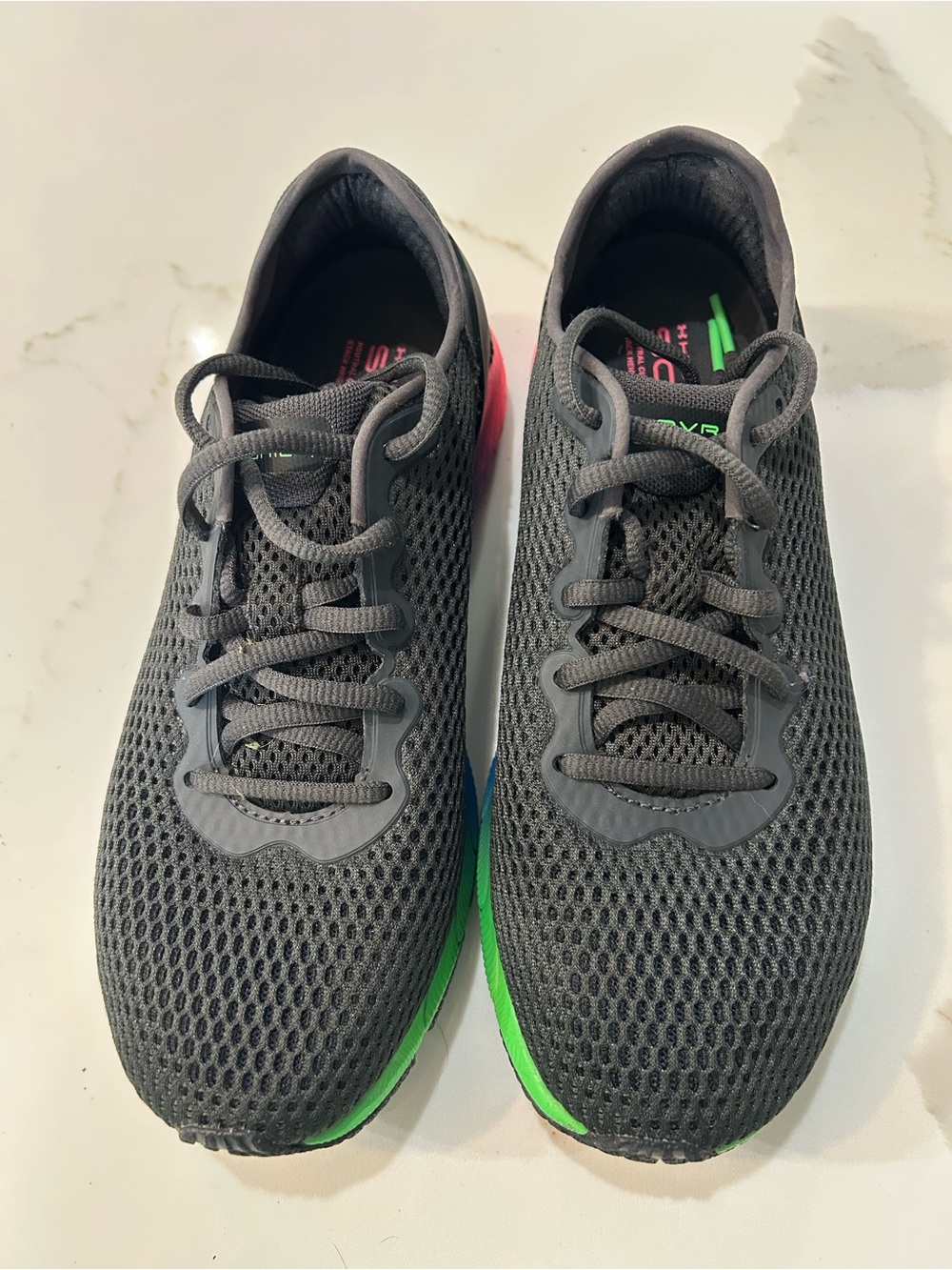 Under Armour Gray Mesh Running Shoes with Green and Pink Accents